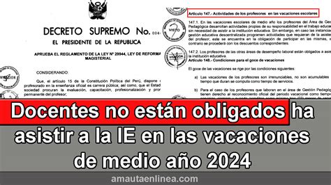 Docentes no están obligados ha asistir a la IE en vacaciones de medio