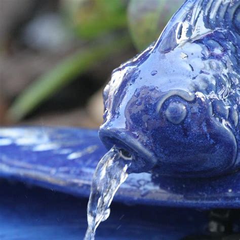 Blue Ceramic Koi Solar Powered Water Fountain