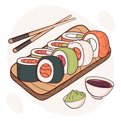 Premium Vector Draw Sushi Roll Vector Illustration Japanese Asian Traditional Food Cooking