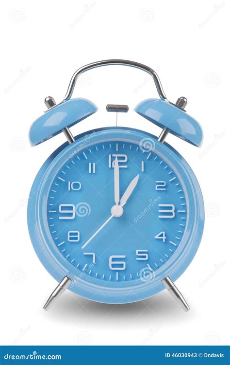 Blue Alarm Clock With The Hands At 1 Am Or Pm Isolated On A White