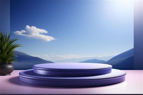 Premium Photo D Render Blue Circular Podium With A Modern Elegant