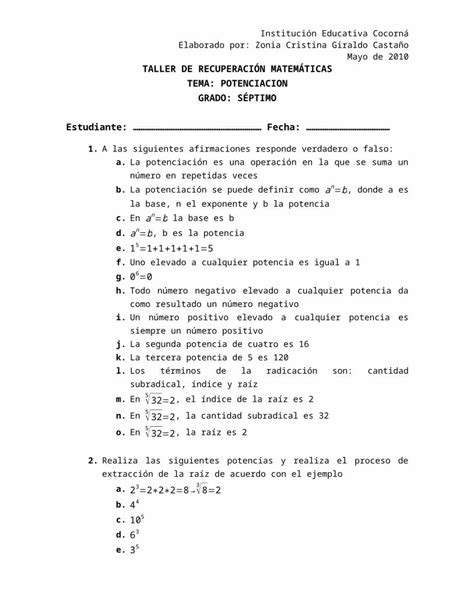 DOCX TALLER MATEMÁTICAS potenciacion DOKUMEN TIPS