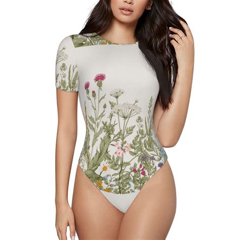 Easygdp Herbs And Wildflowers Womens One Piece Swimsuit Slim Fit Crew