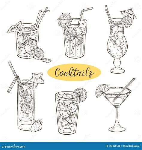 Hand Drawn Cocktails Vector Illustration Stock Vector Illustration Of