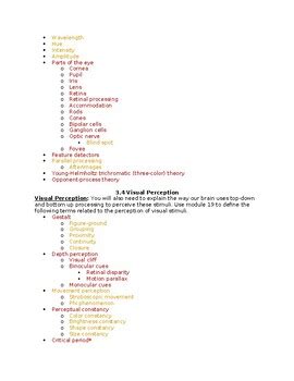 AP Psychology Unit 3 Sensation And Perception CED And Vocabulary