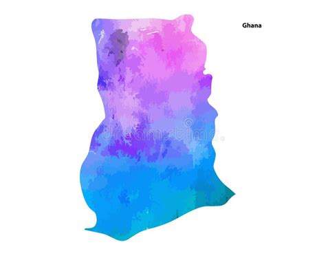 Colorful Watercolor Map Design Of Country Ghana Isolated On White