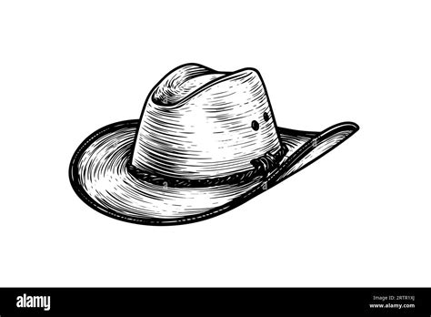 Cowboy Or Sheriff Or Farmer Hat In Engraving Style Hand Drawn Ink