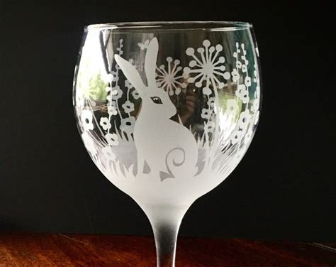 Hare Etched Gin Glass Hare In Hollyhocks And Dandelions Etched Glass Etched Gin Glass Balloon