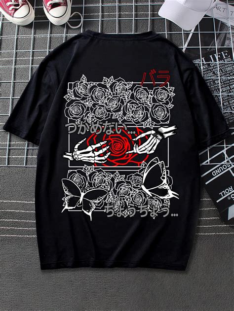 ROMWE rapazes Camiseta padrão de flores e letras