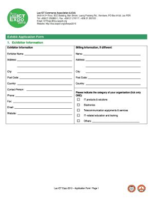 Fillable Online Exhibit Application Form 1 Exhibitor Information