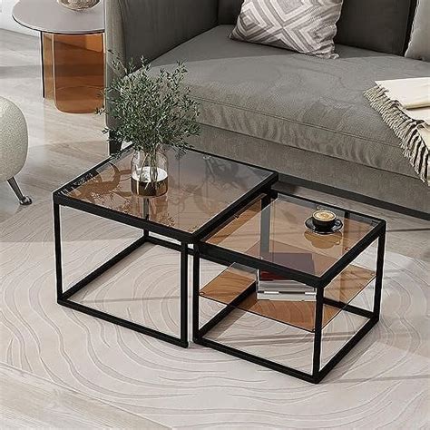 HOOMHIBIU Modern Nesting Coffee Table Set for Lving Room Glass Coffee ...