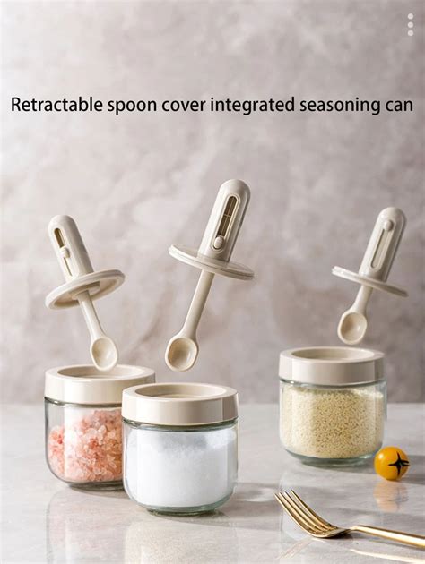 Retractable Spoon Lid Seasoning Bottle Kitchen Spice Box For