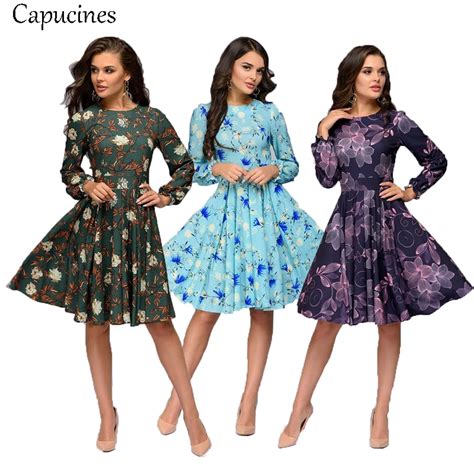 Capucines Коричневое платье в горошек печать марочный A-линии Платье ...
