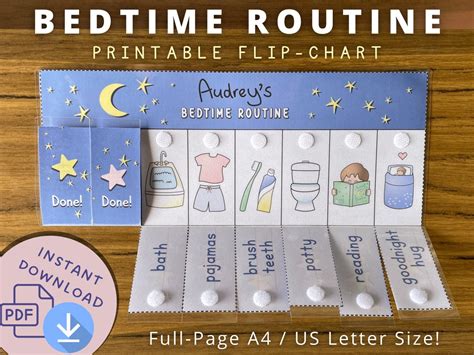 Bedtime Routine Chart Printable Folding Flip Chart Kids Etsy