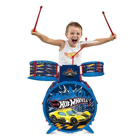 Bateria Infantil Radical Banquinho Hot Wheels Fun Bar O Toys Bateria Tambor De
