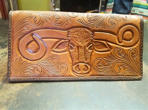 Longhorn Roper Wallet Mens Western Wallet Tooled Leather Etsy