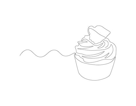 Premium Vector Continuous Line Drawing Of Cup Cake One Line Of Muffin