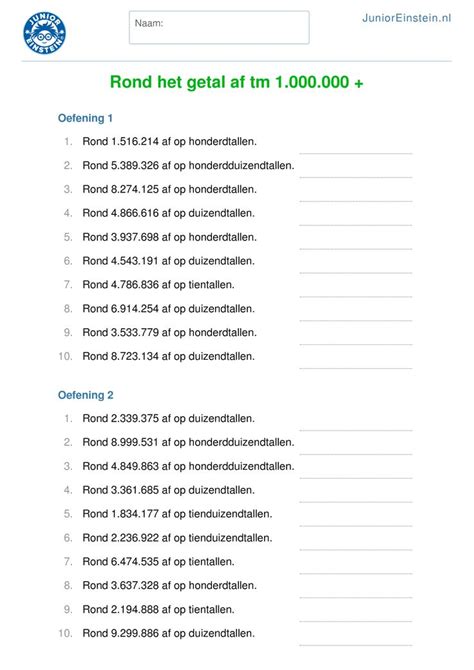 Werkblad Rond Het Getal Af Tm 1 000 000 Geschikt Voor Groep 7