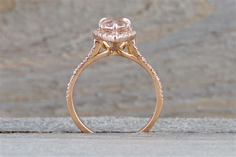 14k Rose Gold Pear Morganite Diamond Halo Engagement Ring Vintage 10x5