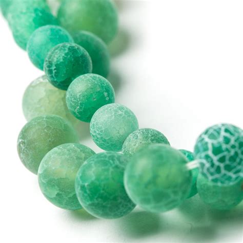 Sea Green Frosted Cracked Agate Round Beads Kernowcraft