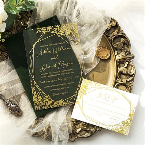 Luxury Gold Leaf Geometric Acrylic Wedding Invitations Cax