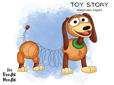 Slinky Dog Toy Story Hand Drawn Watercolor Clipart Cute Etsy