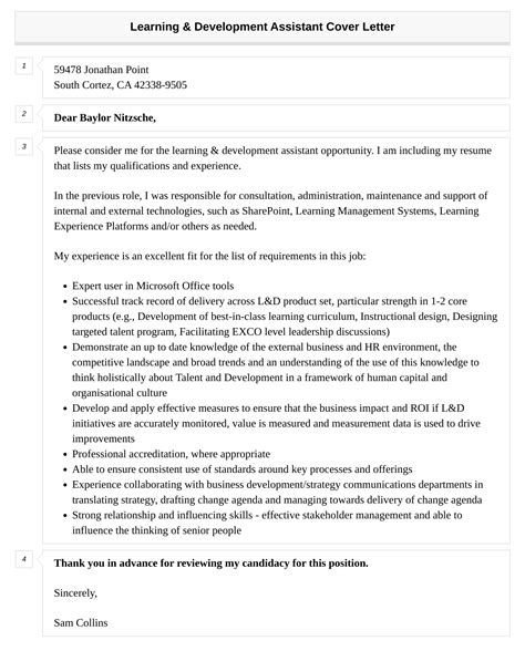 Learning Development Assistant Cover Letter Velvet Jobs