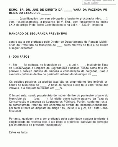 Referência de Petição Mandado de Segurança Preventivo