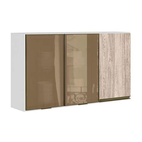 Armário Aéreo Kali Premium 120cm 2 Portas De Vidro E 1 Porta Mdf