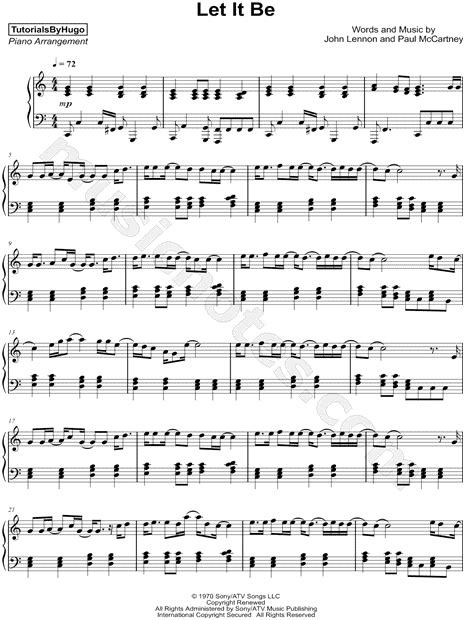 Tutorialsbyhugo Let It Be Sheet Music Piano Solo In C Major Download And Print Sku Mn0179649