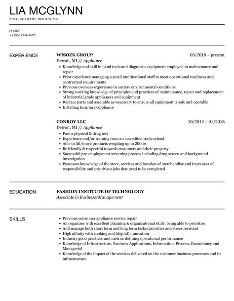 Appliance Resume Samples Velvet Jobs