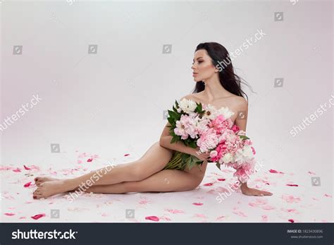 Beautiful Nude Brunette Woman Peony Flowers Stock Photo 1823430896 Shutterstock