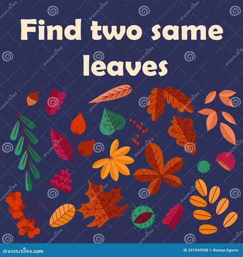 Autumn Poster Kids Worksheet Finding Same Leaves Logic Game