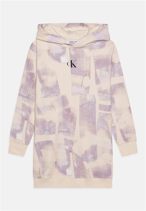 Calvin Klein Jeans Brush Stroke Hoodie Dress Freizeitkleid Beige