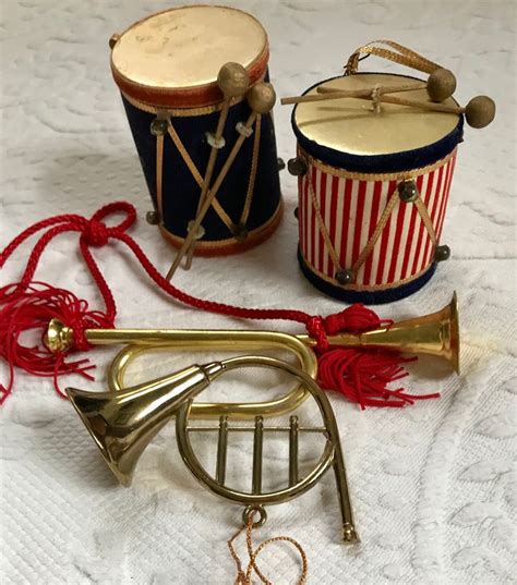 4 Music Instrument Ornaments . Drum Ornament . Brass French Horn ...