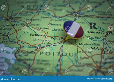 Poitiers Pinned On A Map With The Flag Of France Stock Image Image Of