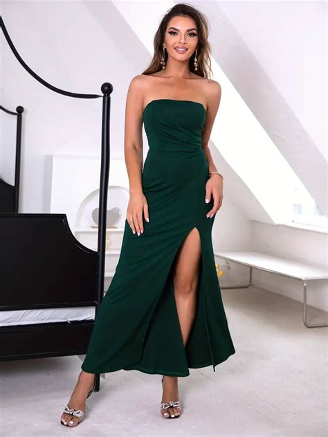 Solid Shoulder Ruched Dress Sexy Backless Split Maxi Dress Temu Canada