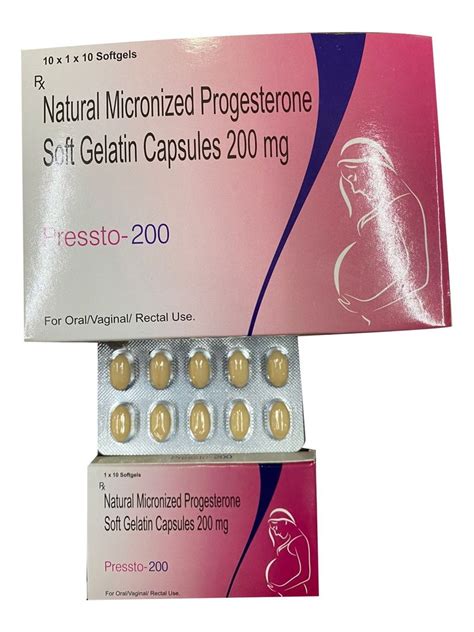 Pressto 200 Micronized Progesterone Soft Gelatin Capsules Packaging Type Box Packaging Size