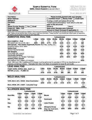 Fillable Online SAMPLE SUBMITTAL FORM EMSL A EMSL L U O 200 R 130 N Fax