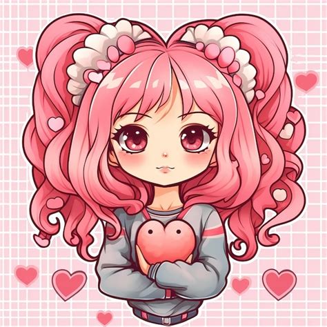 Uma Linda Garota De Desenho Animado Kawaii Com Cabelo Rosa Foto Premium