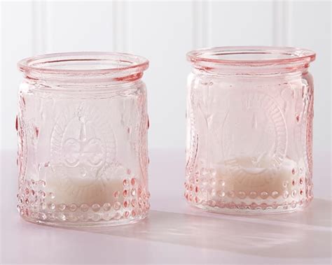 Vintage Pink Glass Tea Light Holder Set Of 4