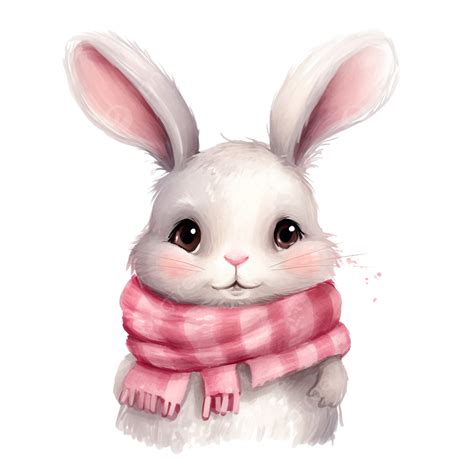 Conejito Conejo Blanco Con Bufanda Rosa Ilustración De Invierno Png