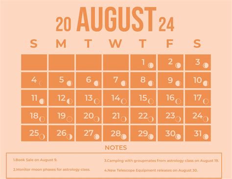 Lunar Phase Calendar August 2024 Emera Imojean