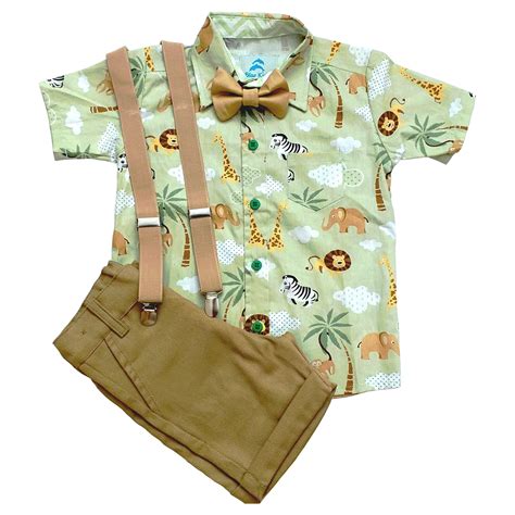 Conjunto Safari Arca De Noé Tradicional Verde Infantil Manga Longa