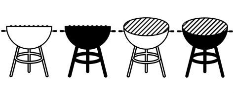 Outline Silhouette BBQ Grill Icon Set Isolated On White Background