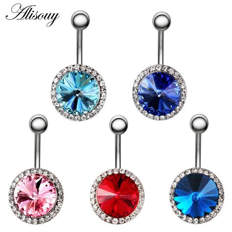 Alisouy Anillos De Cristal Para El Ombligo Piercing De Acero