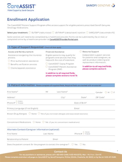 Fillable Online Enrollment Application Careassist Patient Support