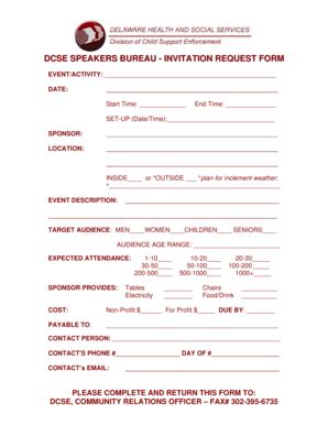 Fillable Online Dhss Delaware Speakersbureau Invitation Doc Dhss