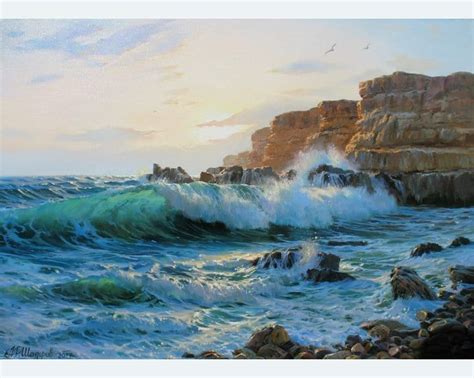 Sunrise Painting Ocean Oil Original Large By Alexander Shenderov