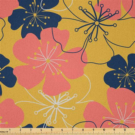 Ambesonne Floral Fabric By The Yard Microfiber Flower Drawings Vintage